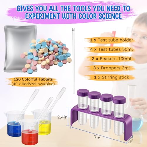 Color Science Kit, 120 Fizzing Tablets, Test Tubes and Beakers