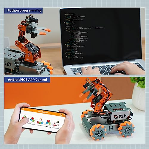 MasterPi 5DOF Robotic Arm for RaspberryPi 5 AI Vision Tracking Target Sorting Line Follow Open Source Programming Smart Robot Car Kit for Teen Adult STEM Educational Building Robot, with RPi 5 8GB