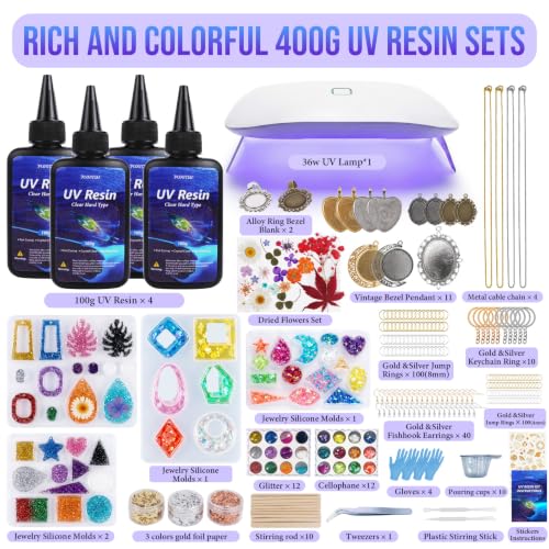 FUHITIM 400g UV Resin Kit with Light,Resin Kits for Beginners - color: 400g Colors