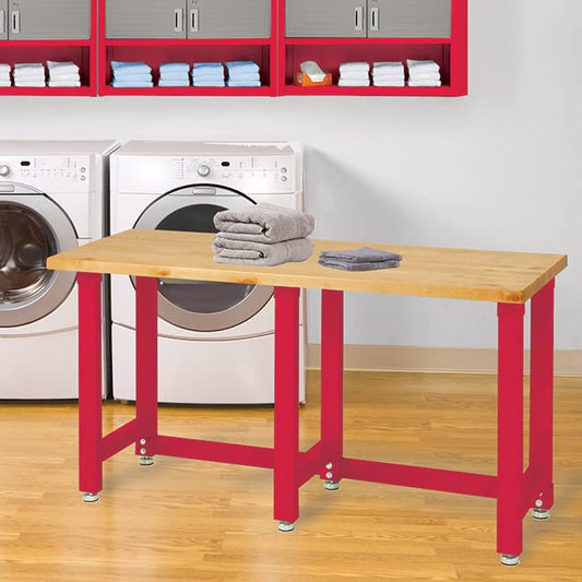 Seville Classics UltraHD Heavy Duty Workbench Table w/Solid Wood Top, 1000 lbs. Weight Capacity Workstation for Garage, Warehouse, Workshop, Red, 72" W x 25" D x 37.5" H Desktop - color: Red, size: 72" W x 25" D x 37.5" H Desktop