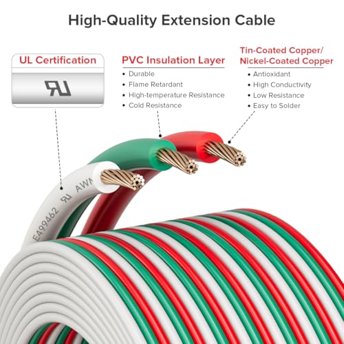 BTF-LIGHTING 3 Pin 24AWG 32.8ft Extension Cable, UL Recognized Component - size: 3 Conductor, style: 24 Gauge