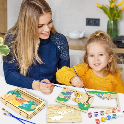 Vileafy Crafts for Kids Ages 4-8, 6-Pack Painting 3D Scene Wood Puzzles