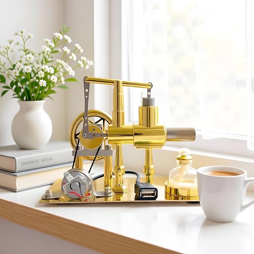 MagicTech Hot Air Stirling Engine Motor Electricity Power USB Cylinder Metal Physics Education Model JY27 - size: 6.4 x 3.7 x 5.1 Inch