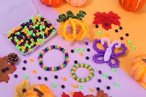 XIANNVXI 10Colours Halloween Pony Letter Beads Set Friendship Bracelet Making 640pcs Orange Purple Green White Letter Pony Beads Bulk - color: Halloween A