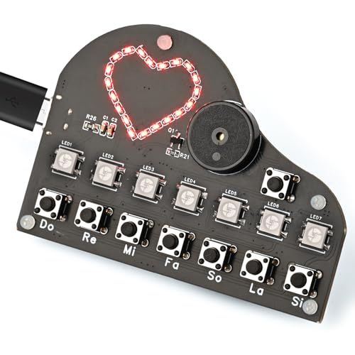 DIY Piano Soldering Project Kit Electronics Learn to Solder Practice Kits, Heart Shaped LED Light Multi-Function Learning Circuit Solder Board For Electronics Beginners