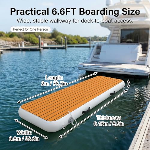 6.6 ft Inflatable Gangway for Boats & Yachts, 500 lb Non-Slip EVA Dock-to-Boat Boarding Ramp, Reinforced PVC Floating Walkway with 4 D-Rings, 4 Handles, Pump & Carry Bag - size: 6.6 ft (78.7 in)