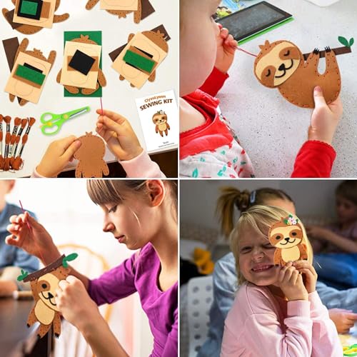 CiyvoLyeen Kids Sewing Kit Crafts – DIY Sloth & Jungle Animal Felt Crafts Sewing Set for Girls & Boys Ages 8–12 Learn to Sew 8 Cute Animal Projects - color: Sloth-8 Pcs