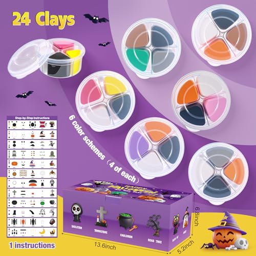 Capoda 24 Boxes Halloween Air Dry Clay Kits Modeling Clay for Kids Gifts