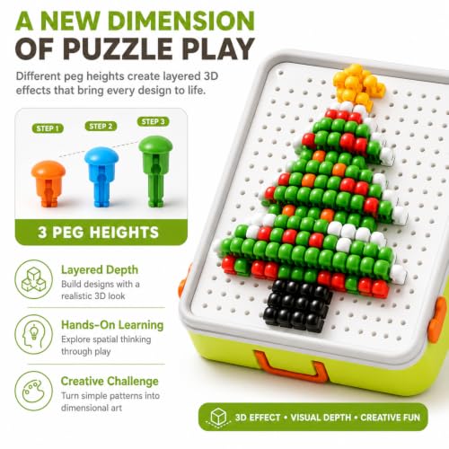 Puzzle for Kids 3-5: 3D Mushroom Nail Puzzle 460 Pieces Building Peg Kit