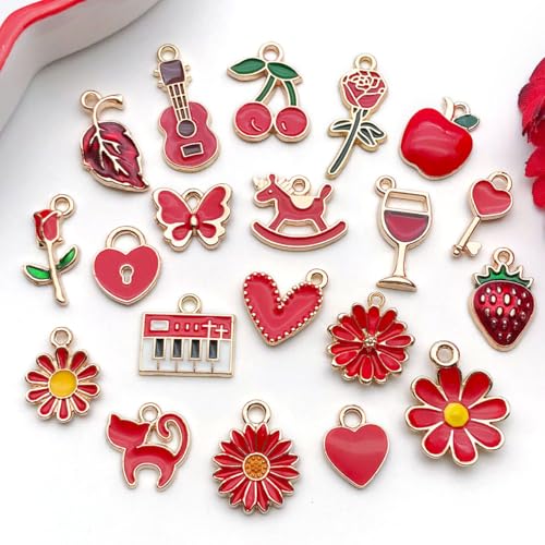 WOCRAFT 40pcs 20 pairs Assorted Enamel Bracelet Charms for Jewelry Making DIY Necklace Bracelet Earrings Keychain Crafting Charms Kit Crafts (Red-SN996) - color: Red