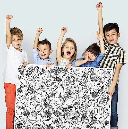 PACKLIST ® Giant Fruit Coloring Poster (33.1x23.4 in) – Large Fruit Coloring Tablecloth & Banner – Thick 160 GSM Paper Food Art Activity & Crafts Poster for Kids, Classroom & Birthday Party - color: FRUIT POSTER