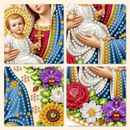 MXJSUA Christmas Madonna and Child Hanging Diamond Art Kits for Adults, Xmas Diamond Art Window Suncatcher Pendant Kits, Special Shaped Crystal Diamond Ornaments Painting Accessories for Decor Gift - color: Madonna and Child