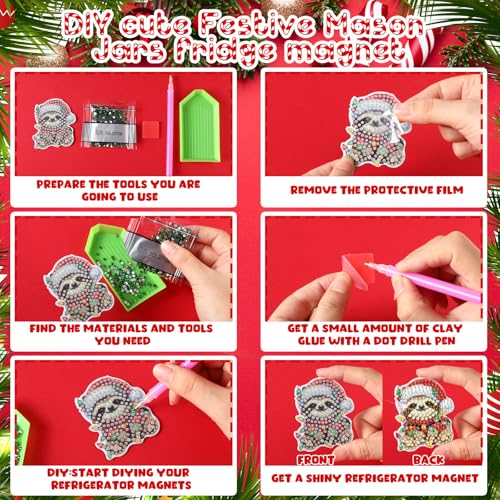Xuhal 30 Pcs Christmas Diamond Painting Magnets Diamond Art Kits for Adults - color: Christmas