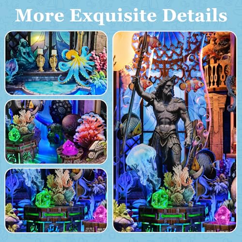 fifijoy Book Nook Kit - Atlantis DIY Miniature House Dollhouse Kit for Adults and Teens, 3D Wooden Puzzle Bookend Bookshelf Insert Decor with LED Light, Gifts for Family and Friends - color: Atlantis