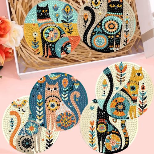 8 Pack Diamond Art Coasters Kit for Adults, Cat Diamond Painting Coasters - color: Cat Coasters-a