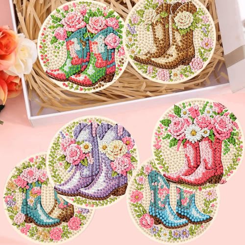 8 Pack Diamond Art Coasters, Boots Diamond Painting Coasters - color: Boots Coasters