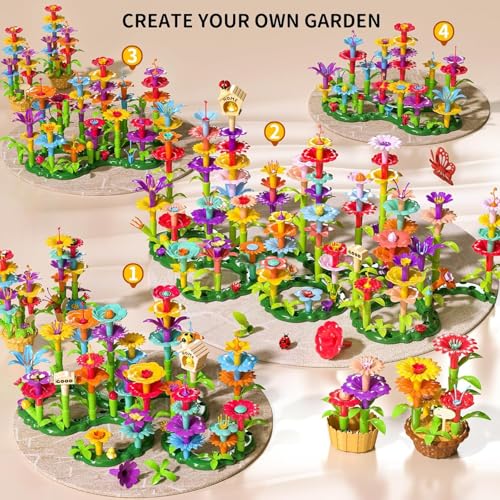 TEMI 138 PCS Flower Garden Building Toys for Girls Toys, Educational STEM Toy and Preschool Garden Play Set for Toddlers 3 4 5 6 7 8 Year Old Kids Boys Girls, Flower Stacking Toys for Kids Age 3-6 - style: 138PCS