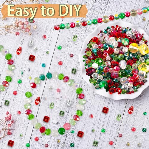 Christmas Glass Beads for Jewelry Making, 636Pcs Red Green AB Color Craft Crystal Beads with Loose Beads Sparkly Beads Hole Drilled for DIY Christmas Bracelets Necklace Wristband Earring Craft - color: Red Green, size: 636pcs