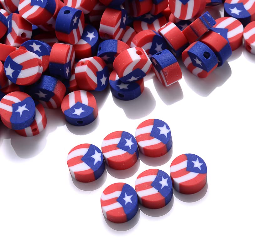 100pcs Flag Clay Beads for Jewelry Making, Polymer Clay Spacer Beads for DIY Craft Bracelet Necklace (Flag) - color: Flag