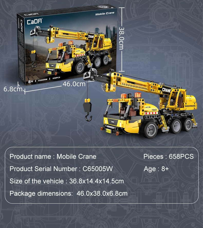 CaDA Mobile Crane Building Set - 658 Pcs Construction Vehicle Model Kit
