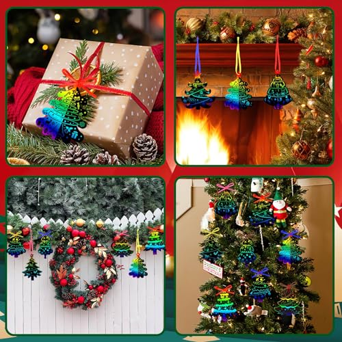 JULMELON 36Pcs Christmas Scratch Art for Kids, Rainbow Hanging Ornaments - style: Christmas Crafts A