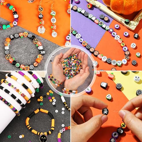 BBita 1480pcs Halloween Polymer Clay Beads Charms Friendship Bracelet Necklace Earring Jewelry Making kit, Accessories for Arts Crafts DIY Birthday Gifts for Women Girls - color: B1#Halloween Clay Beads