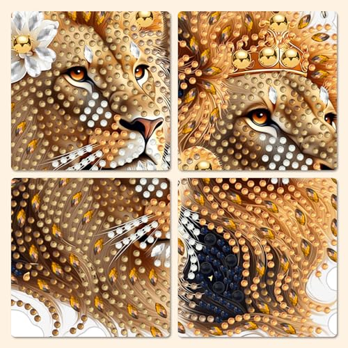 MXJSUA Male Female Lions Diamond Painting Art Window Suncatchers, Diamond Art Kits for Adults Hanging Ornaments with Chain, 5D Special Shape Crystal Diamond Pendant Accessories for Decor Gift - color: Male Female Lions