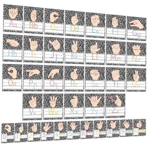 37 Pcs Composition ASL Alphabet Cards Number Line and ABC Sign Language Flash Cards Posters for Composition Note Classroom Wall (Composition ASL) - color: Composition Asl