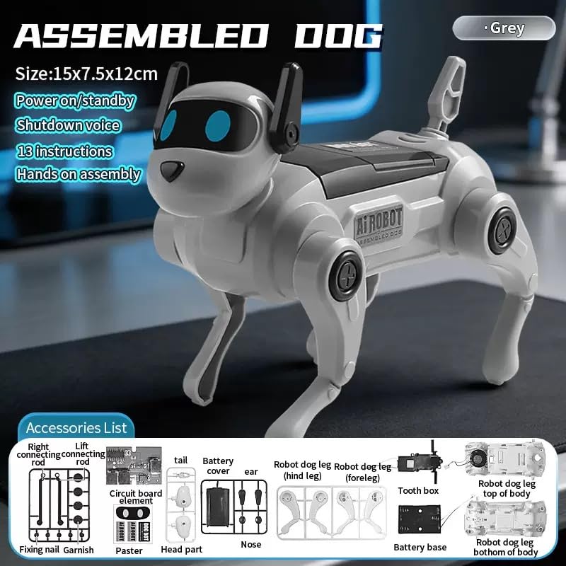 DIY Voice Control Robot Dog Assembly Kit, Movable Limbs, Grey - color: Grey