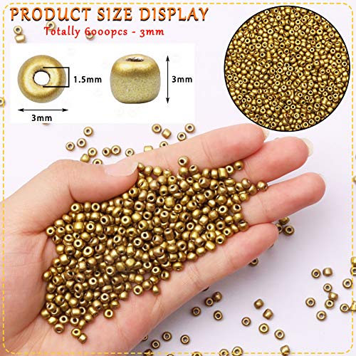 5000pcs Green Gold Glass Seed Beads Bulk, Small Tiny Waist Spacer Beads for Bracelet, Necklace Jewelry Making, DIY Craft Projects(3mm 8/0) - color: Matte Metallic Green Gold, size: 3mm