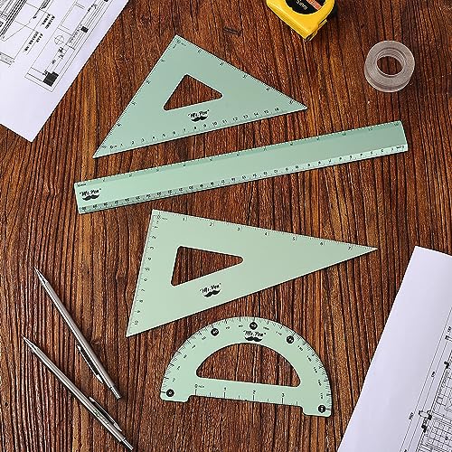 Mr. Pen- Metal Geometry Kit, 4 Pack, 45° & 30°/60° Set Squares - color: Light Green