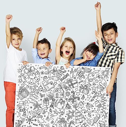 PACKLIST ® Giant Christmas Coloring Poster (33.1x23.4 in) – Large Holiday Coloring Tablecloth & Banner – 160 GSM Thick Paper Santa Crafts & Winter Activity Poster for Kids, Classroom & Party - color: CHRISTMAS POSTER
