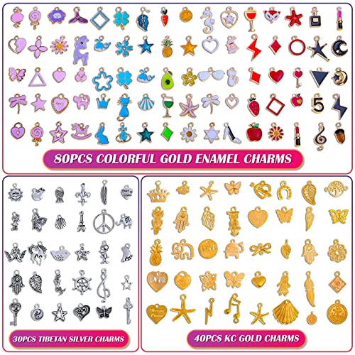 Mckanti 150PCS Bracelet Charms, Silver Bracelet Gold Plated Enamel Charms Pendants for Necklace Bracelet Jewelry Making and Crafting - style: Assorted Charms