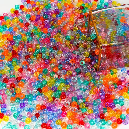 1000+pcs Glitter Pony Beads Bulk, Acrylic 9mm Large Plastic Bead for Bracelets Big Hole Hair Braids Crafts DIY Projects - color: Glitter