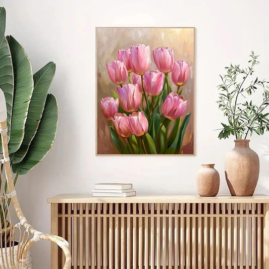 BSNRCH Pink Tulips Diamond Art Kits for Adults, Diamond Painting Kits for Adults for Beginners, DIY Flowers Diamond Dots Art Kits, 5D Full Round Drill Gem Art Painting Kits for Home Decor, 12x16 inch - color: Pink Tulips