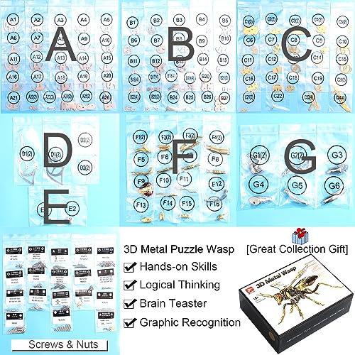 3D Metal Wasp Puzzles for Adults, Black Model Kits Mechanical Building Blocks, Difficult DIY for Assembly Gifts for Men - style: 3D Metal Wasp-Silver Black