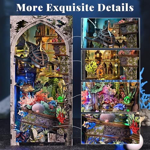 fifijoy Book Nook Kit - DIY Miniature Dollhouse for Adults and Teens, Creative Bookshelf Decor 3D Wooden Puzzle Bookend with LED Light, Unique Gift for Family and Friends (Lost City of Atlantis) - color: Lost City of Atlantis