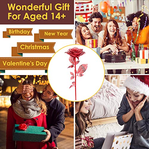 Piececool 3D Metal Puzzles Rose Flower Model Kits, Artificial Fake Flowers Metal Building Kit DIY 3D Puzzle for Adults, for Father Mothers Valentines Day, 15Pcs - color: Red