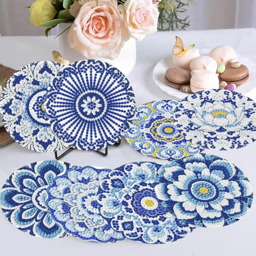 Diamond Art Coasters Kit, 8 Pieces Flowers Diamond Painting Coasters Kit - color: Blue and white