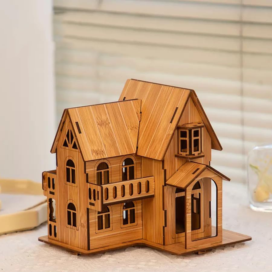 Log Cabin 3D Wooden House Puzzle,DIY Mini Building Model Kit,009 - color: 009