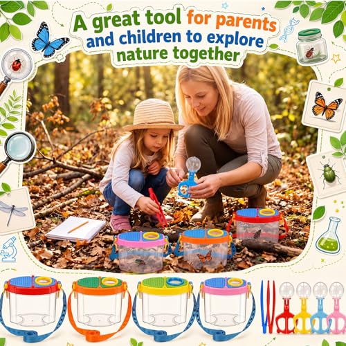 Halloscume 20 Set Bug Catcher for Kids Bug Viewer and Insects Tweezer for Students, Critter Catching Kit Magnifying Insect Cage Container Kit for Kids Outdoor Science Nature Exploration