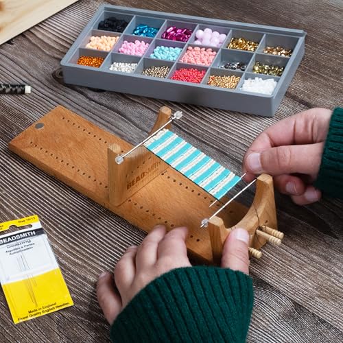 The Beadsmith Little Ricky Beading Loom, Two-Warp Loom, 9.25" L x 2.5" W x 2.875" H, Wooden, Illustrated Instructions Included, Easy Assembly, Use to Create Necklace and Bracelet Designs
