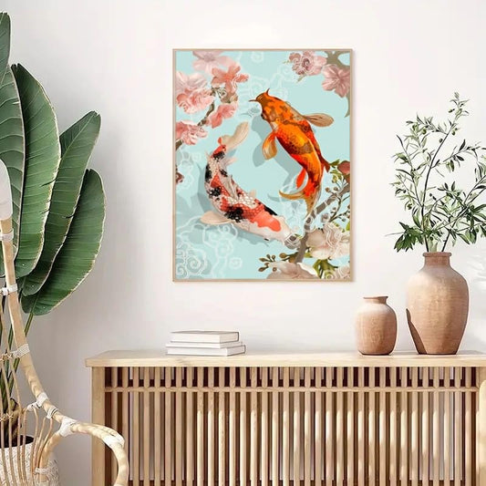 BSNRCH Koi Fish Diamond Art Kits for Adults, Scenery Fish DIY Full Drill Diamond Painting Kits for Beginners, 5D Gem Art Crafts for Adults, Home Wall Decor 12x16 inch - color: Koi