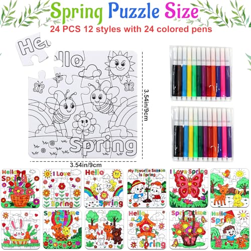 24Pcs Spring Crafts for Kids & Adults Bulk, Spring toddler Art and Craft DIY Puzzle Kits with Flower Butterfly Bee Bunny, Easter Jigsaw for School Classroom Activity April Party Favors & Gift Supplies - color: Spring Colorful