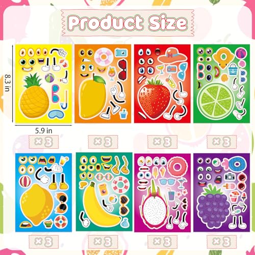 24 Sheets Fruit Make a Face Sticker, Make Your Own Fruit Stickers Mix and Match Sticker for Home School Classroom Crafts Activities Reward Birthday Party Favors - style: Fruit