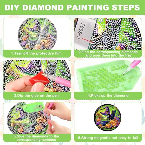 NAIMOER Halloween Diamond Art Hanging Kits for Adults, Black Cat 5D Special Shaped Rhinestone, DIY Acrylic Diamond Art Painting Window Pendants Home Garden Wall Hanging Ornament Kits, Double Sided - color: Halloween Black Cat