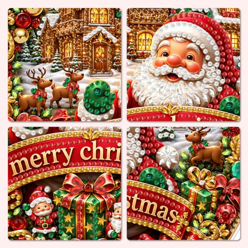MXJSUA Christmas Village Santa Claus Hanging Diamond Art Kits for Adults, Xmas Diamond Art Window Suncatcher Pendant Kits, Special Shaped Crystal Diamond Ornaments Painting Accessories for Decor Gift - color: Village Santa Claus