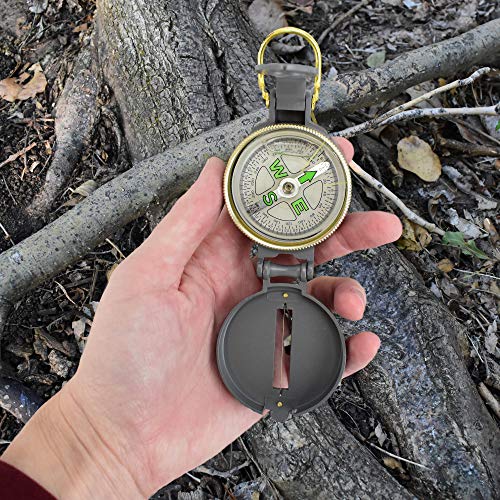 AceCamp Folding Metal Compass, Foldable & Portable Compass, Professional Multifunctional Metal Compass with Metal Sight Line & Magnifying Glass for Hiking, Camping, Backing - style: Grey Medium