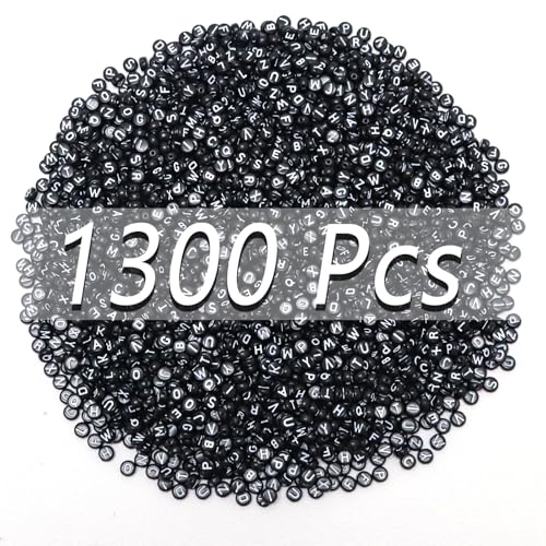YMSDZHL Alphabet Beads A-Z 1300Pcs Letter Bead for Bracelet Jewelry Making - color: White Black