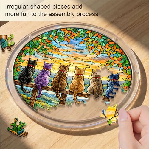 Acrylic Jigsaw Puzzle Suncatcher - Sunset Cats - color: Sunset Cats, size: L-8.9in*8.9in